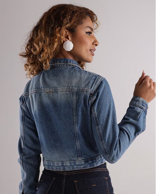 Jaqueta Jeans Feminina Cropped 24413 Sujinha Vintage