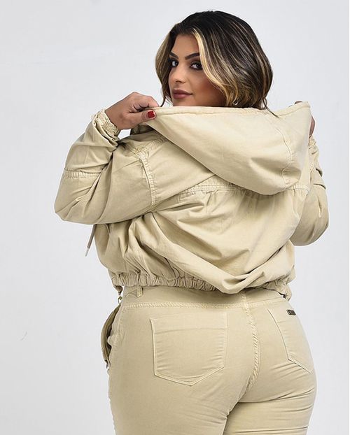 Jaqueta Feminina Plus Size com Capuz 20741 Bege