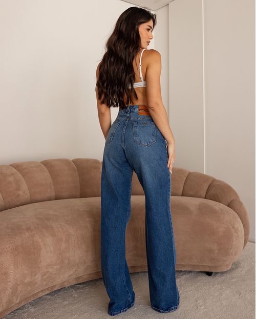 Calça Jeans Feminina Wide Leg Cintura Alta 29102 Escura