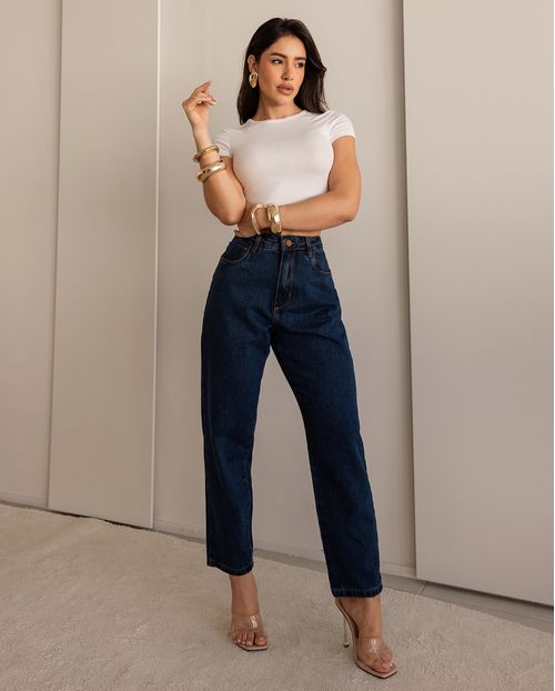 Calça Jeans Mom Feminina Cintura Alta 101vibes Algodão 00101 Black Blue