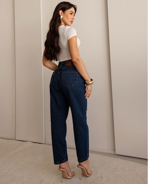 Calça Jeans Mom Feminina Cintura Alta 101vibes Algodão 00101 Black Blue