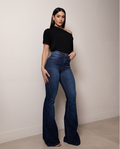 Calça Jeans Flare Feminina Cintura Alta 24835 Escura