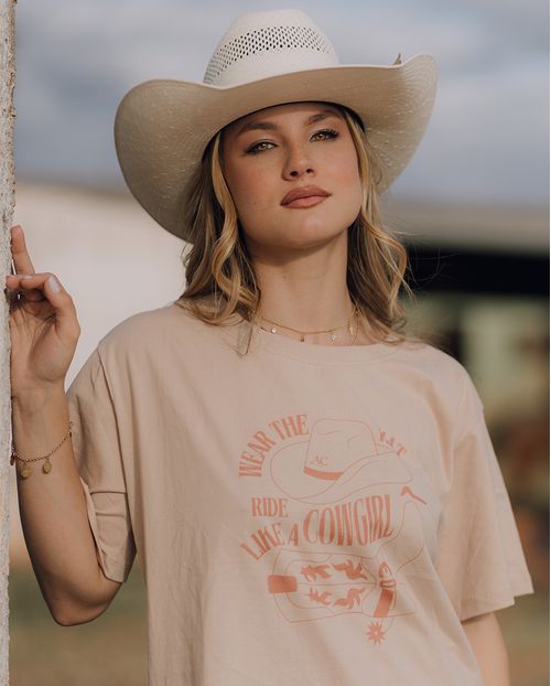 Camiseta Feminina Alongada Cowgirl 90231 Caqui