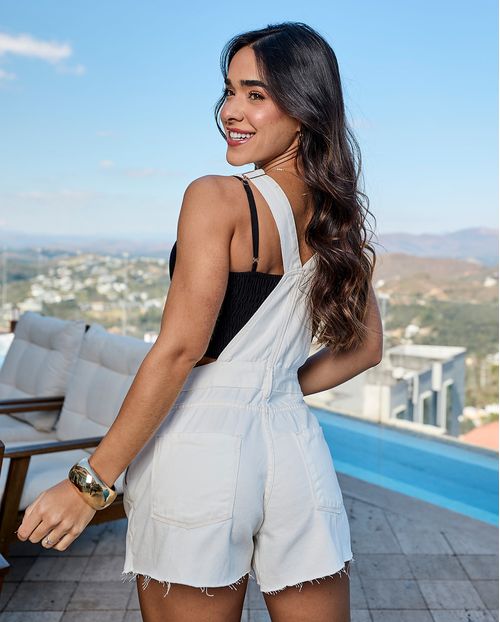 Jardineira Feminina Shorts Saia com Barra a Fio  22443 Off White