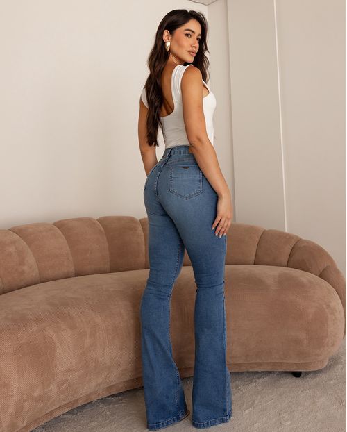 Calça Jeans Flare Feminina Cintura Alta 24836 Sky Médio