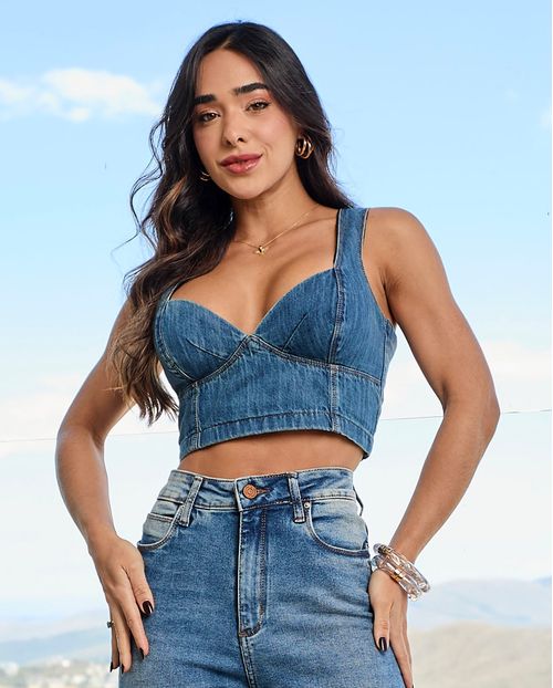Top Jeans Feminino com Lastex 24327 Médio Sky