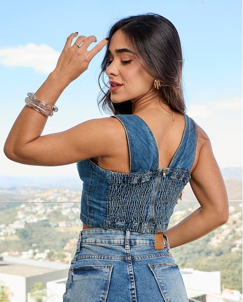 Top Jeans Feminino com Lastex 24327 Médio Sky