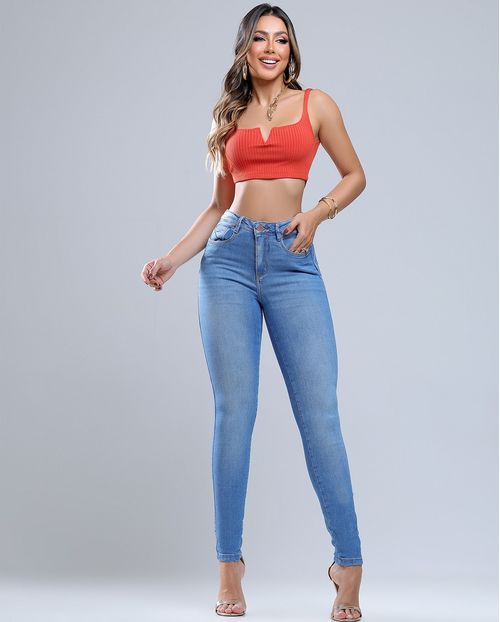 Calça Jeans Skinny Feminina Cintura Intermediária 24918 Média