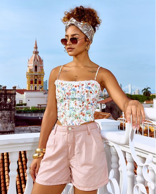 Shorts Mom Feminino Bolso Faca 24901 Castanho