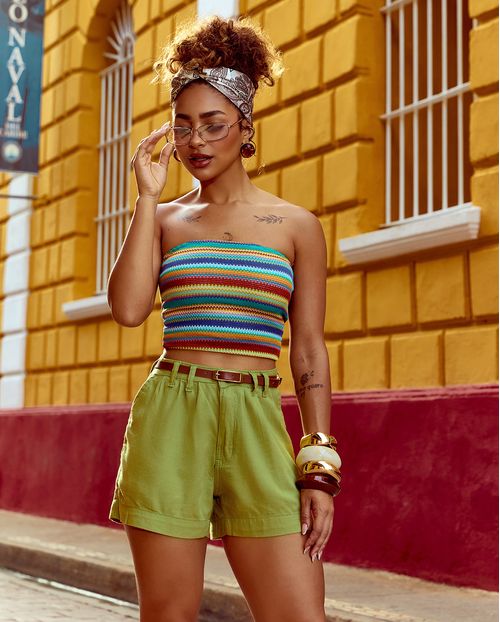 Shorts Linho Feminino Alfaiataria com Prega 24545 Linho Oliva