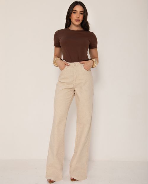 Calça Jeans Wide Leg Feminina Cintura Alta Básica com Elastano 28000 Linho