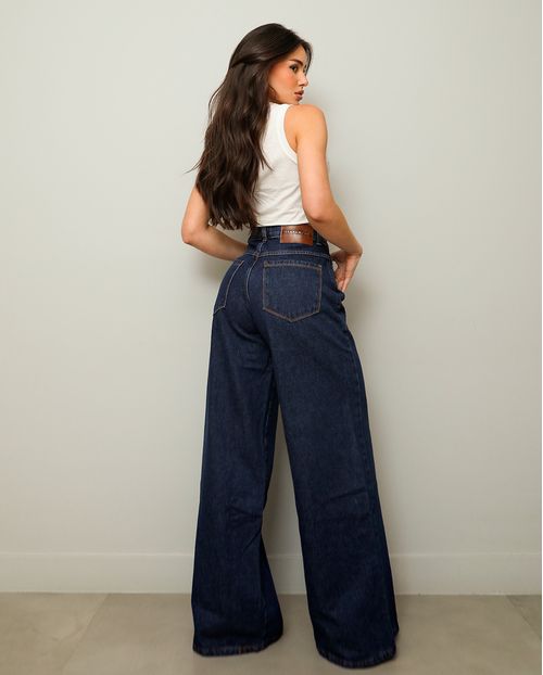 Calça Jeans Wide Leg Feminina Relaxed Cintura Baixa 29909 Escura