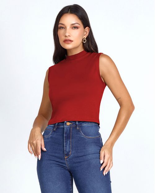 Regata Feminina Gola Alta Premium 90295  Vermelho