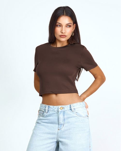 Blusa Cropped Feminina Premium 90273  Marrom