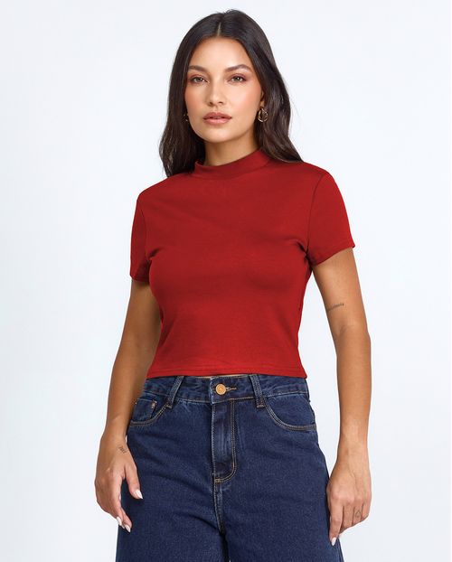 Baby Look Gola Alta Feminina Cropped Premium 90299  Vermelho