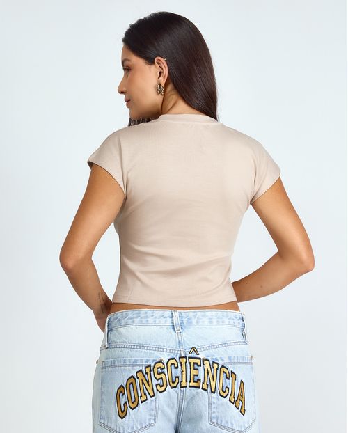 Blusa Cropped Feminina  Premium 90303 Bege