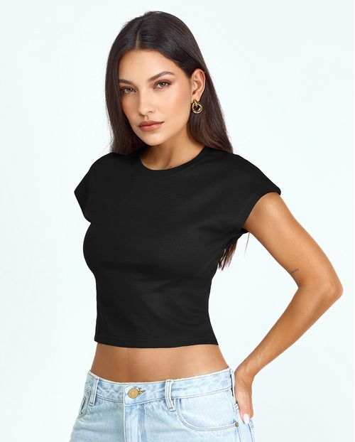 Blusa Cropped Feminina  Premium 90303 Preto