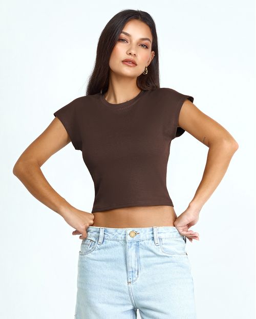 Blusa Cropped Feminina  Premium 90303 Marrom