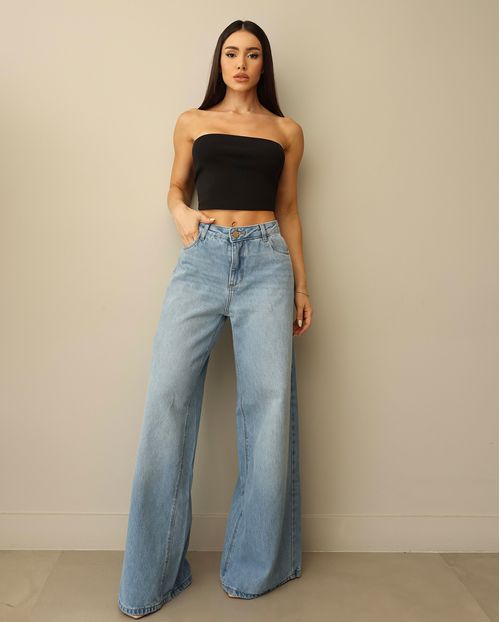 Calça Jeans Wide Leg Feminina Relaxed Cintura Baixa 29909 Clara