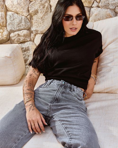 Calça Jeans Fem Wide Leg Básica Cintura Alta 29036 Cinza