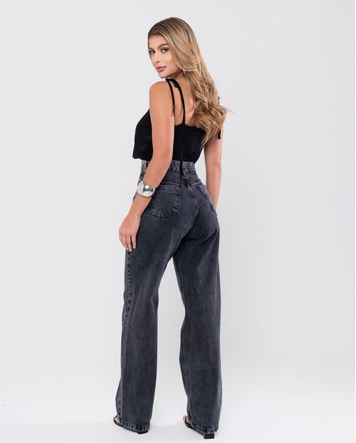 Calça Jeans Wide Leg Feminina Cintura Alta Básica Algodão 29000 Vintage