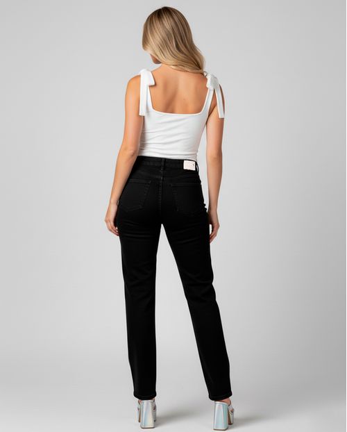 Calça Jeans Black Wide Leg Feminina Cintura Alta Básica com Elastano 28010 Preto
