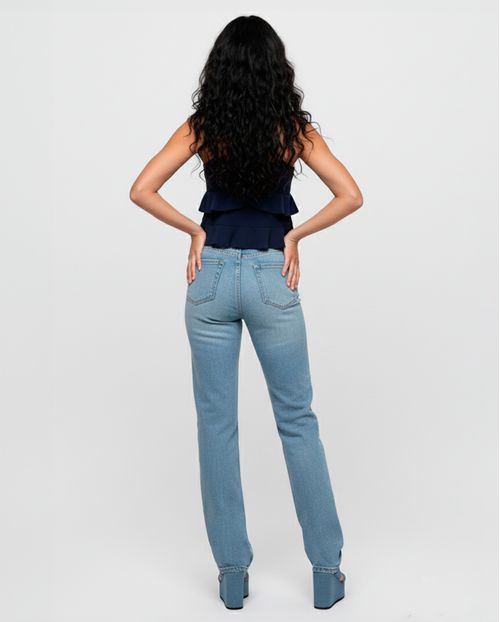 Calça Jeans Wide Leg Feminina Cintura Alta Basica 28016 Sky Medio