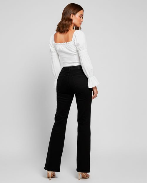Calça Jeans Wide Leg Feminina Cintura Alta Básica com Elastano 28000 Preto