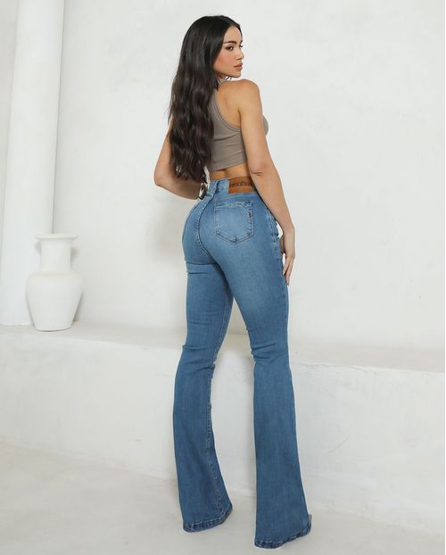 Calça Jeans Flare Feminina Cintura Alta 24915 Sky Médio