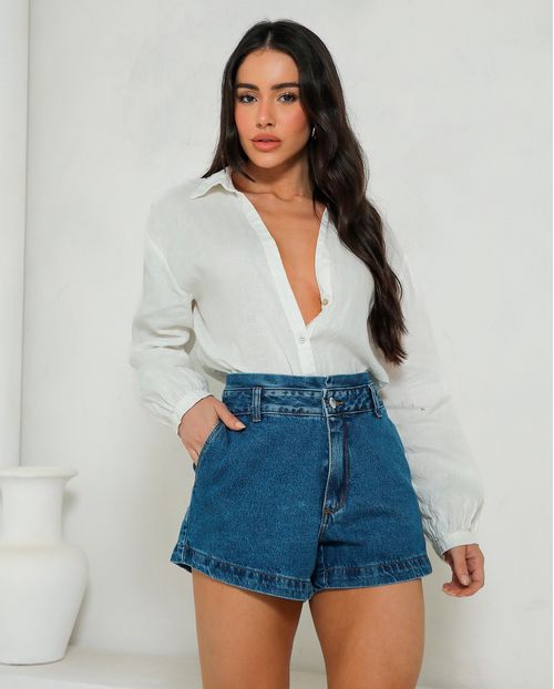 Shorts Jeans Mom Feminino Clochard 25082 Escura