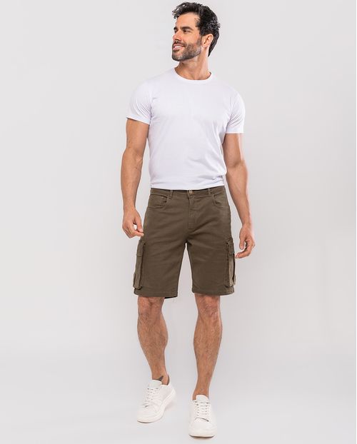 Bermuda Masculina Cargo Bolsos Laterais 24272 Verde Militar