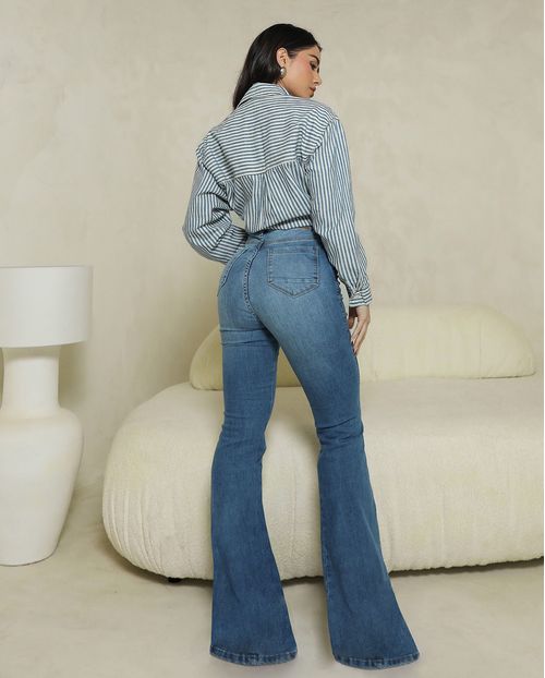 Calça Jeans Maxi Flare Feminina 25110 Média