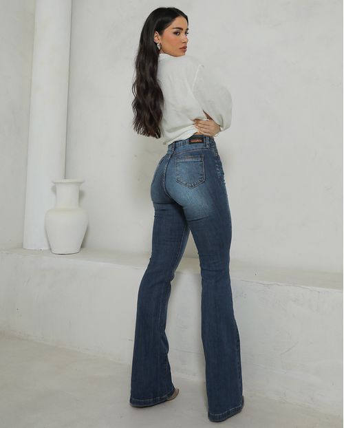 Calça Jeans Flare Feminina Cintura Alta 25025 Escura