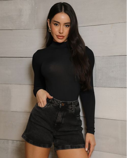 Shorts Jeans Mom Feminino Cintura Alta Básico com Elastano 70201 Vintage