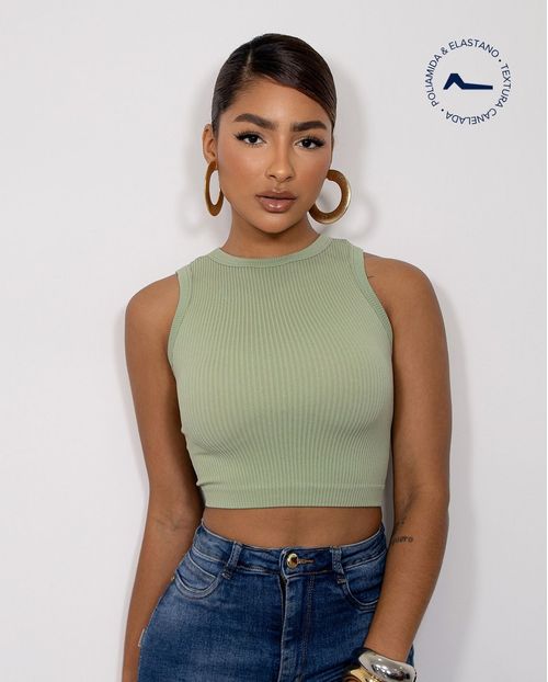 Regata Cropped Feminina Canelada Poliamida 99225 Verde