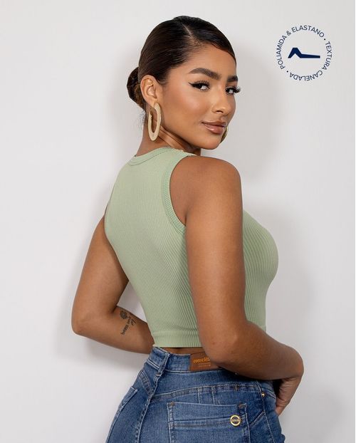 Regata Cropped Feminina Canelada Poliamida 99225 Verde