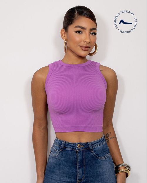 Regata Cropped Feminina Canelada Poliamida 99225 Roxo