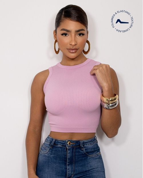 Regata Cropped Feminina Canelada Poliamida 99225 Rose