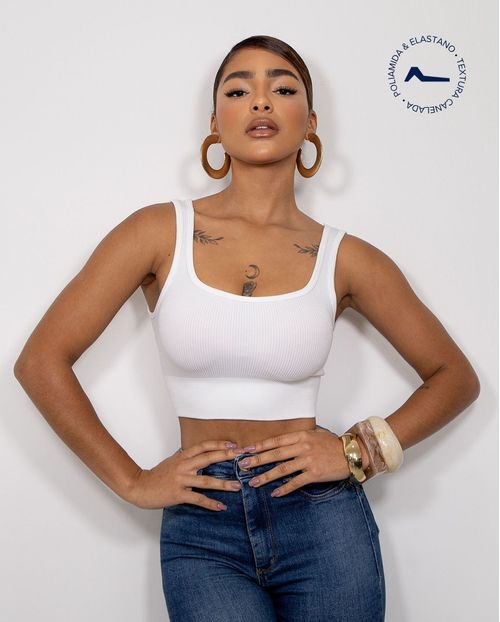 Regata Cropped Feminina Poliamida Canelada 99176  Branco