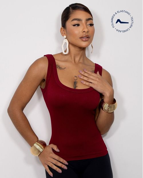 Regata Feminina Poliamida Canelada 99193  Vermelho