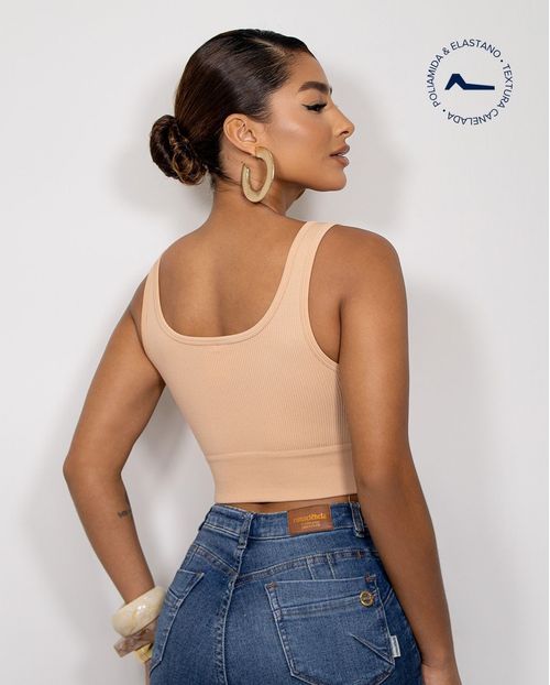 Regata Cropped Feminina Poliamida Canelada 99176  Caqui