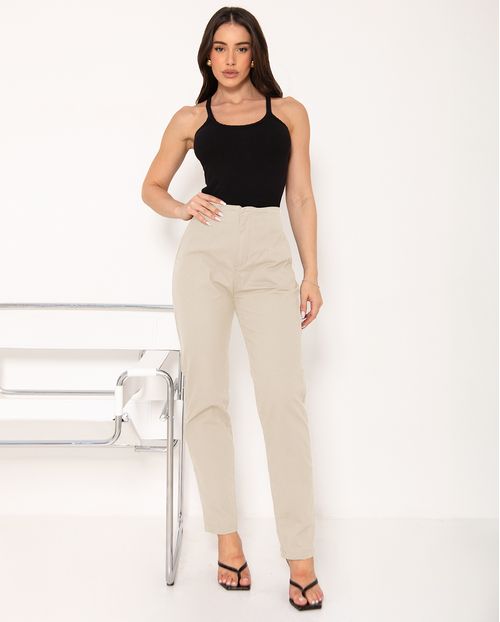 Calça Reta Feminina Alfaiataria 24853 Natural