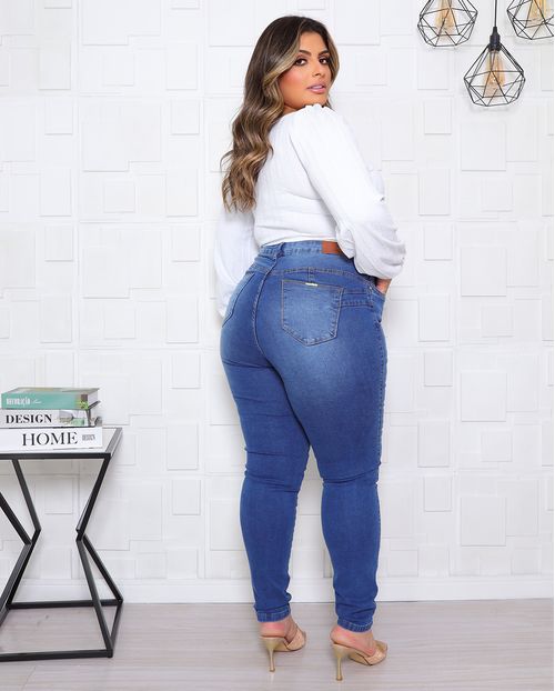 Calça Jeans Skinny Feminina Cintura Intermediária Plus Size 25133 Sky Escuro