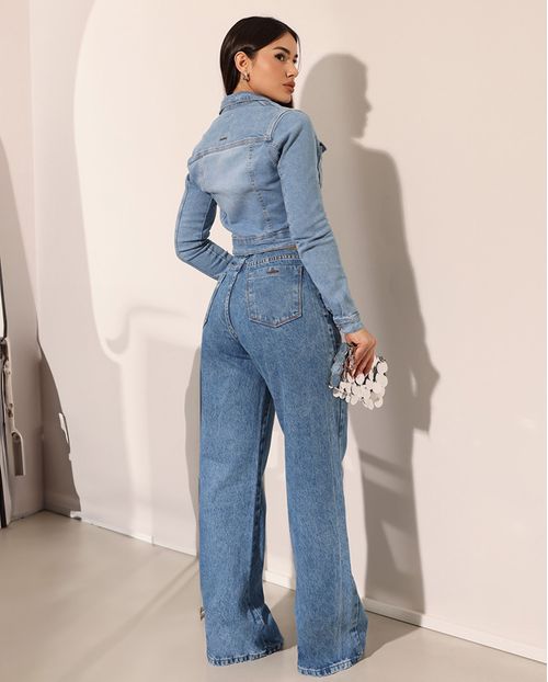 Calça Jeans Wide Leg Feminina Cintura Alta Básica 24821 Sky
