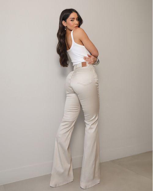 Calça Sarja Feminina Flare Cintura Alta 25098 Bege