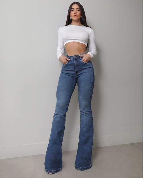 Calça Jeans Flare Fem Cintura Alta 25149 Sky Escuro