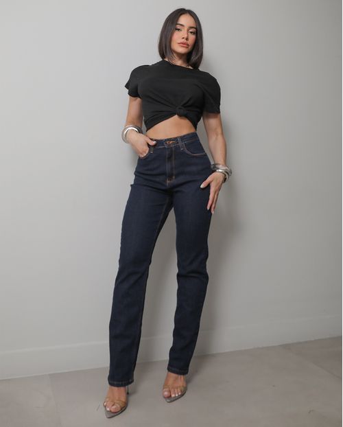Calça Jeans Reta Feminina Cintura Alta com Elastano 24000 Amaciado