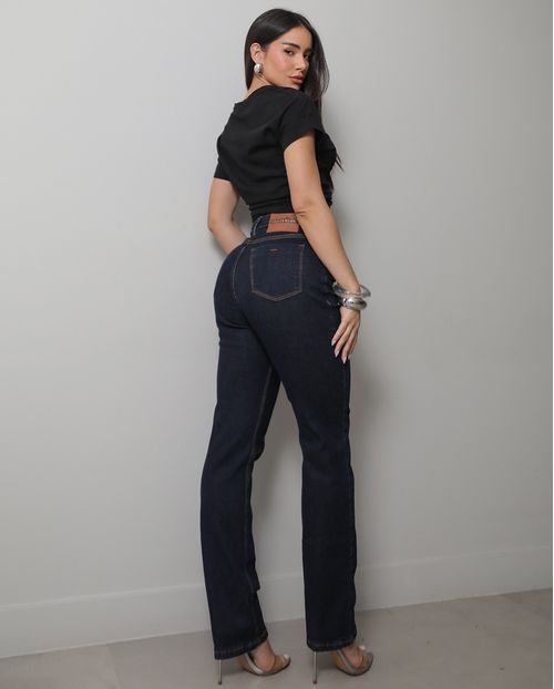 Calça Jeans Reta Feminina Cintura Alta com Elastano 24000 Amaciado