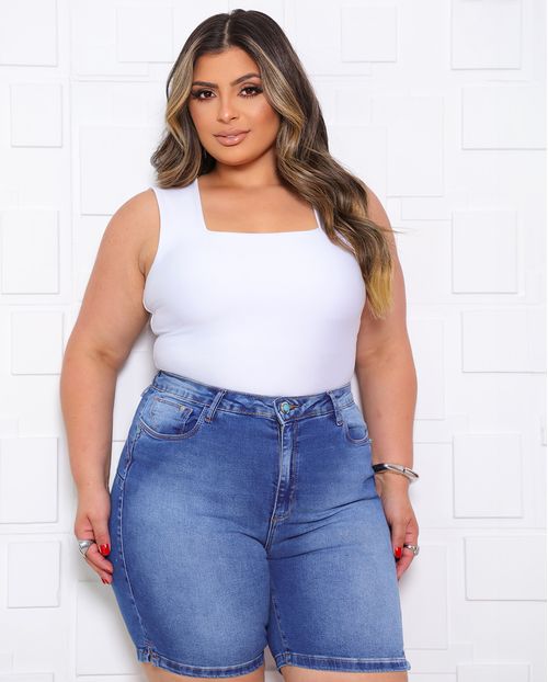 Bermuda Jeans Meia Coxa Feminina Plus Size 25131 Sky Escuro
