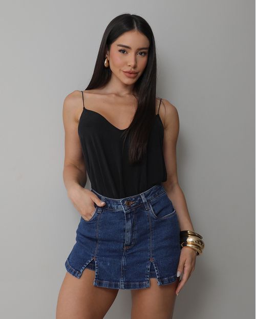 Shorts Saia Jeans Fem com Abertura Na Barra 25120 Escura